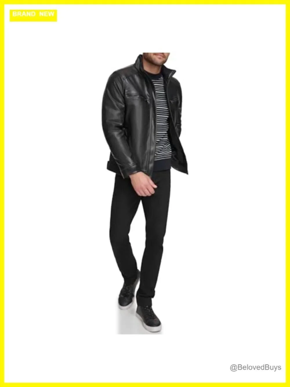 Faux Leather Aviator Jacket with Zipper Closure and Slant Pockets